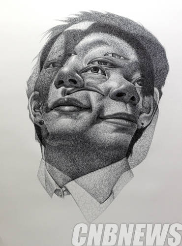 박승예, 'No longer human 2014-1'. pen on paper, 2014.