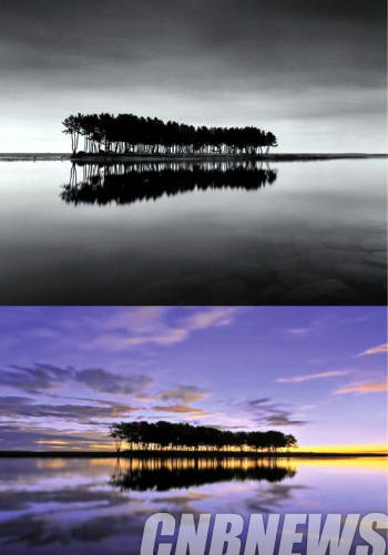 문제가 된 마이클 케나의 솔섬(위)와 대한항공이 광고로 사용한 솔섬 사진.(이미지=김형진 변호사)