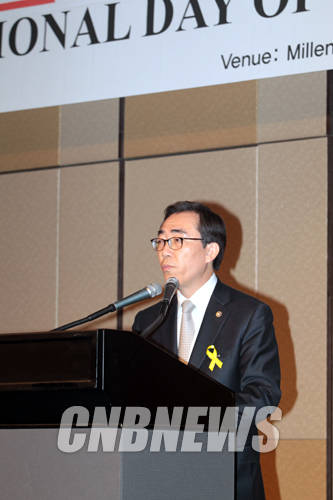 14일 저녁 서울 중구 남대문로 밀레니엄 서울 힐튼 그랜드볼륨에서 진행된 폴란드 국경일일 제헌절 기념식에 함께한 조태열 외교부 제2차관이 축사를 하고 있다.(사진=왕진오 기자)