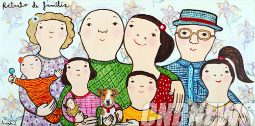 에바 알머슨, f'amily portrait'. 97x195cm, oil on canvas, 2014.