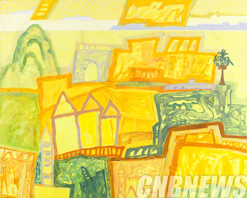 신종식, '노란도시'. 182x227cm, Acrylic on canvas, 2013.