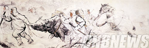 정종효, '고성인민들의 전선원호,조선화'. 145x523cm,1958.(이미지=국립현대미술관)