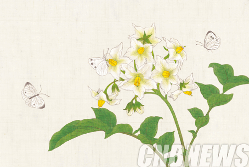 백지혜, '밭의 노래'. 456x306cm, 춘포에 채색,2014.