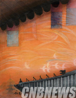 홍화순, '古片'. 40.5×31.5cm, 장지에 석채, 수간채색, 2011.