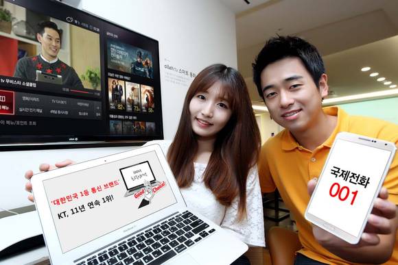 KT의 ‘올레 인터넷’, ‘올레 tv’, 국제전화 ‘001’이 한국생산성본부 주관하는 ‘2014 국가브랜드경쟁력지수(NBCI)’ 1위에 올랐다(사진 제공: KT)