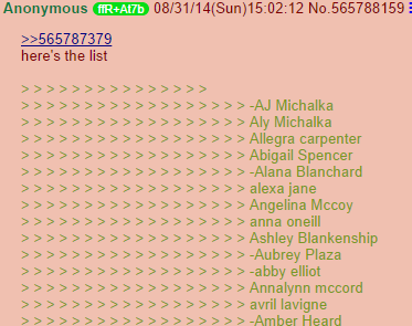 문제의 해커가 공개한 100명의 연예인 목록(사진: 인터넷)
