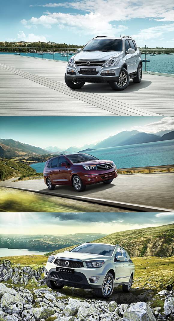 위에서부터 렉스턴 W, 코란도 투리스모, 코란도 스포츠 등 어드벤처 60th 에디션(사진 제공: 쌍용자동차)