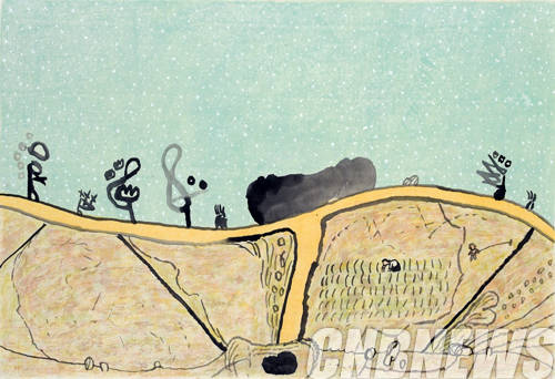 김선두, '서편제-소리의 얼굴'. 장지위에 먹, 분채, 90x60cm, 2013.