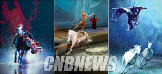 '카발리아'에서는 말 49마리와 아티스트 33명이 보여주는 승마 곡예를 볼 수 있다. 사진은 '카발리아' 공연 장면.(사진제공=C-Live)