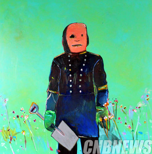 카를라 부스틸, 'Pompom Possession'. oil on canvas, 200x200cm, 2014.