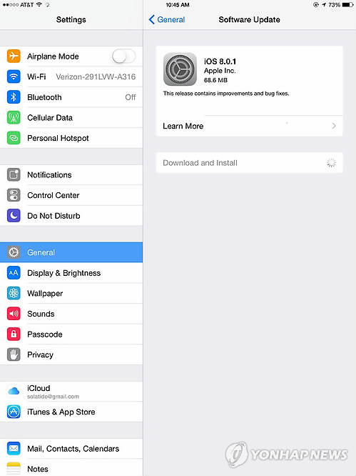 업데이트 과정에서 심각한 오류가 발견된 iOS 8.0.1(사진: 연합뉴스)