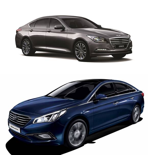 ‘북미 올해의 차’ 10대 후보로 선정된 제네시스(위)와 LF 쏘나타(아래)(사진 제공: 현대자동차)