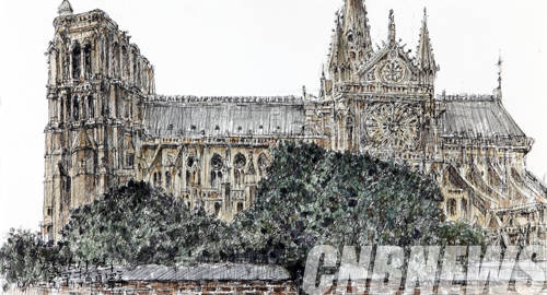 김철우, '노트르담사원'. 48x26cm, 2014.