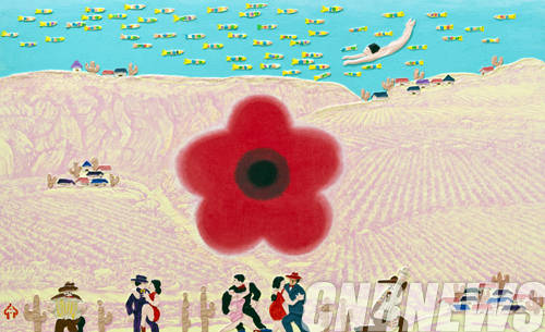 김병종, '라틴기행'. 80.3x130.3cm, 혼합재료에 먹과 채색, 2014.