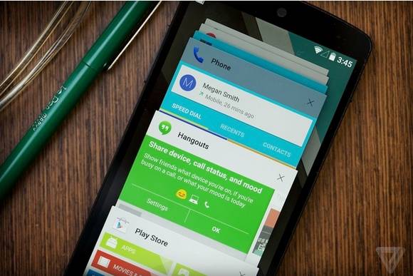 ‘매터리얼 디자인’이 적용된 안드로이드 최신 버전 ‘롤리팝’(사진: 구글)