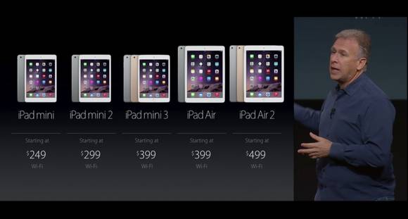 아이패드에어와 미니 제품군의 가격(사진: 애플)