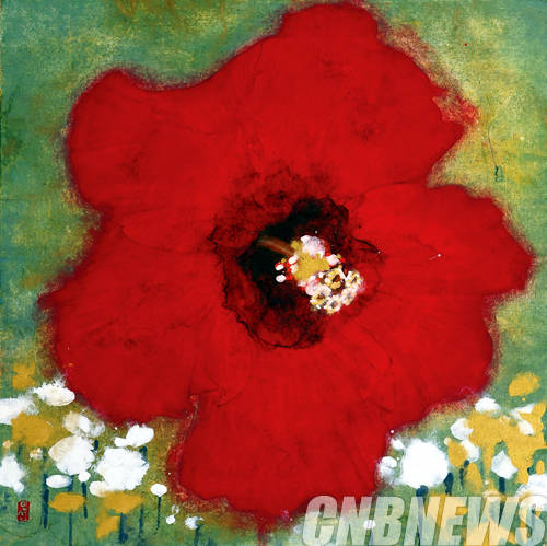 윤형선, '자연으로의 초대'. 41×41cm, 장지에 혼합재료.