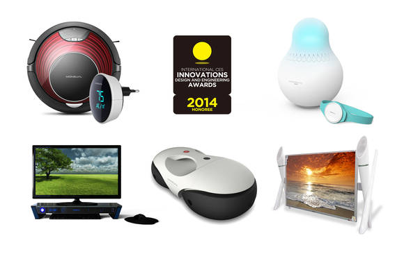 ‘CES 2014 혁신상’을 수상한 로봇청소기 2종, 베이비케어 ‘배블’, TV 도킹용 오디오, 4S PC(사진 제공: 모뉴엘)