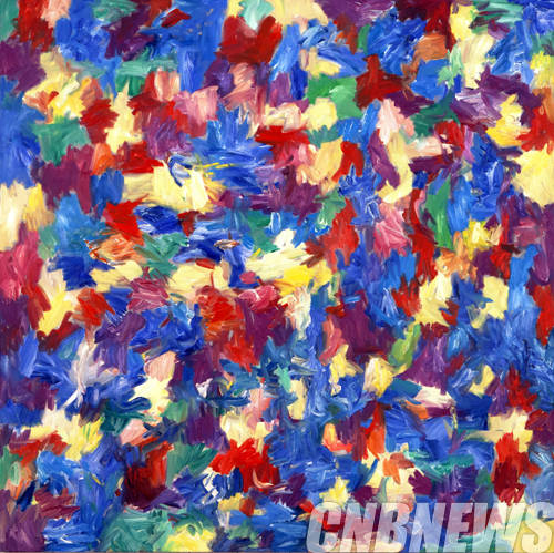 장 마리 해슬리, 'Flocking II'. 168x168cm, oil on canvas.