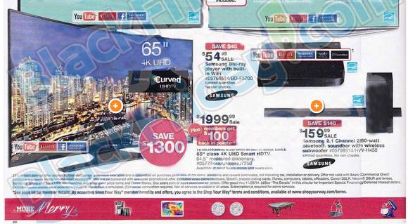 시어즈 백화점의 2014 블랙프라이데이 안내전단에 실린 삼성전자 65인치 커브드 4K UHD TV 할인 정보(사진: 시어즈)