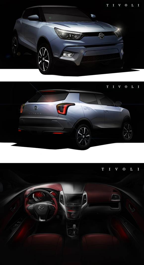 쌍용차의 신차 ‘티볼리’의 전측면·후측면·내부 렌더링 이미지(사진 제공: 쌍용자동차)