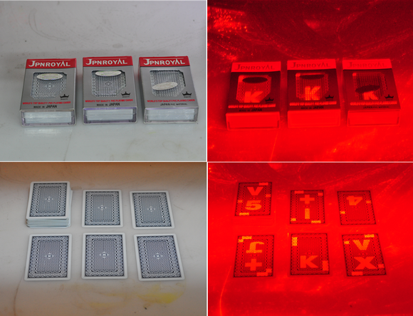 특수 제작된 카드에 특수 렌즈 착용시 보이는 별도 문양(오른쪽). (사진제공=부산경찰청)