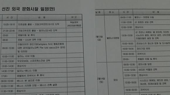 본지 기자가 입수한 곽상욱 오산시장의 선진 외국 문화시찰 일정표