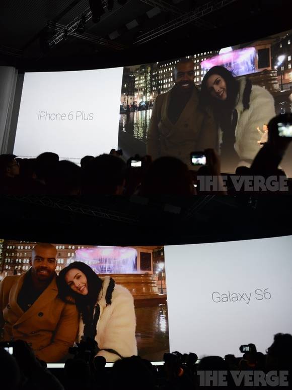 삼성전자가 ‘아이폰6 플러스’와 ‘갤럭시S6’의 카메라 촬영 장면을 비교하며 우월한 기능을 과시하고 있다(사진: 더 버지)