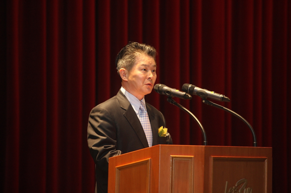 11일 마사회 8대 부경경마 조교사협회장에 취임한 김창옥 조교사가 취임사를 하고 있다. (사진제공=렛츠런파크 부경)