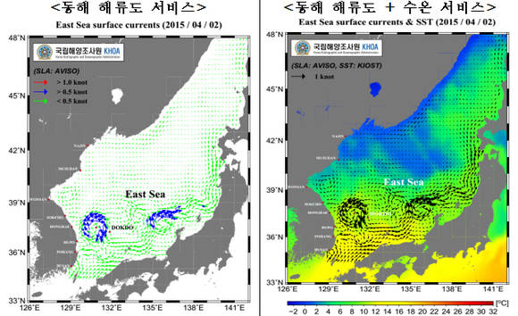 ▲ 동해 해류·수온 통합 서비스