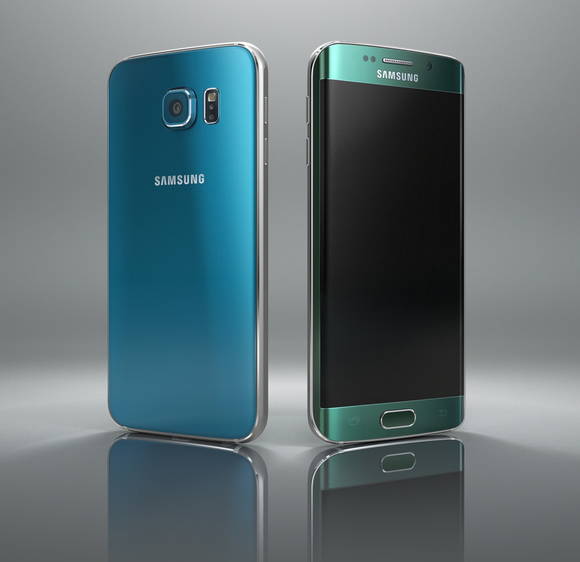 ‘갤럭시 S6’ 블루 토파즈와 ‘갤럭시 S6 엣지’ 그린 에메랄드 제품(사진 제공: 삼성전자)