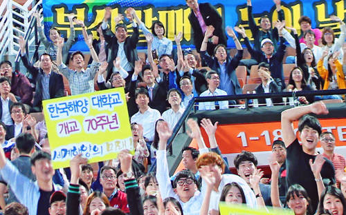 (사진제공=한국해양대) 경기 중 응원하는 모습