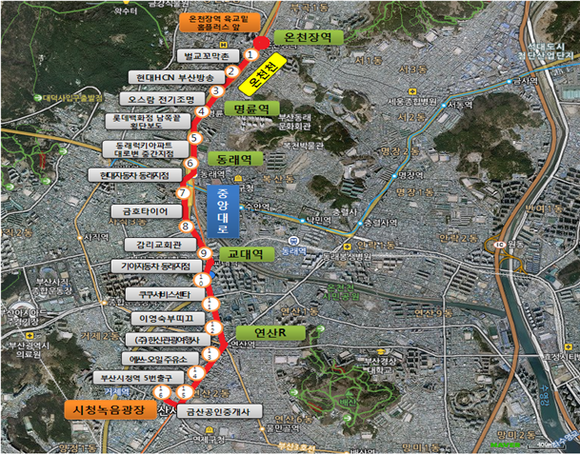 부산시역 주자 성화봉송 노선도. (사진제공=부산시)