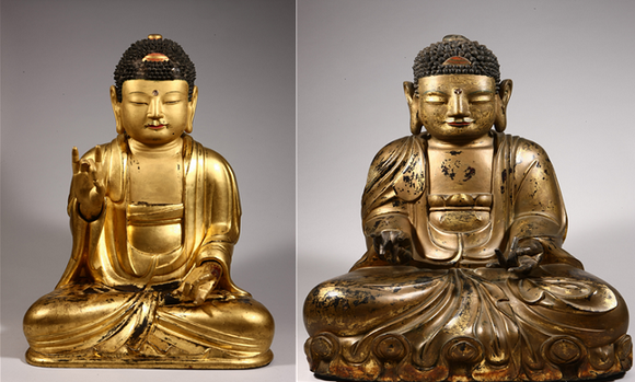 왼쪽부터 제159호·제160호 '목조여래좌상'.