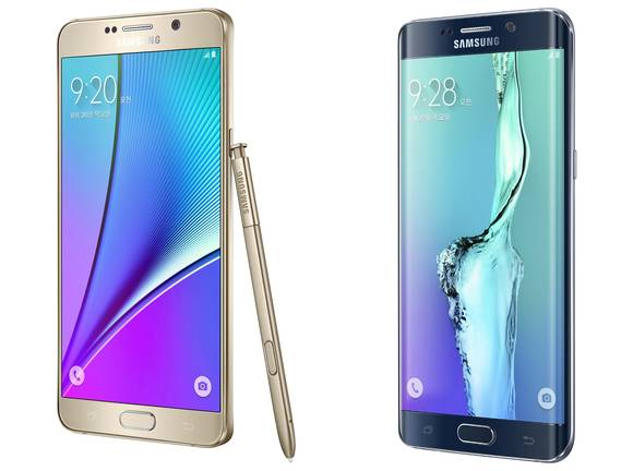 ‘갤럭시 노트5’(왼쪽)과 ‘갤럭시 S6 엣지+’.(사진제공=삼성전자)