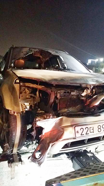 당시 화재로 완전히 전소된 차량