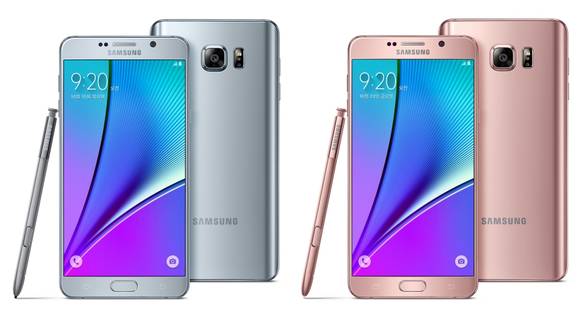 갤럭시 노트5 실버 티타늄과 핑크 골드 색상. (사진제공=삼성전자)