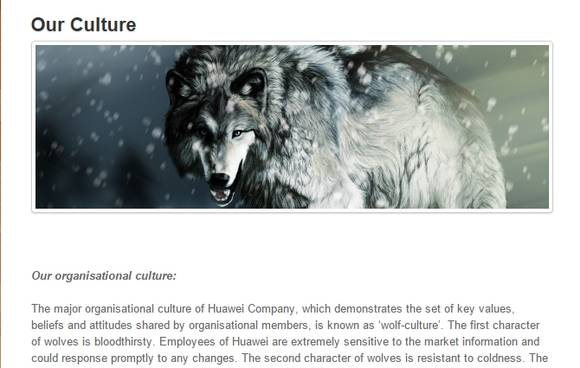 ‘늑대 문화’를 설명하는 화웨이 홈페이지. (사진=화웨이)