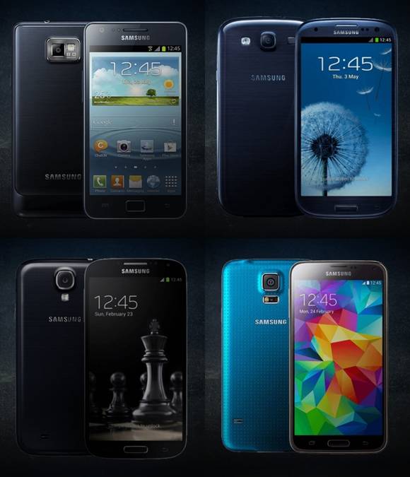 카메라 돌출이 이어져왔던 역대 갤럭시 S 스마트폰들. (왼쪽위부터 시계방향으로)갤럭시 S2, 갤럭시 S3, 갤럭시 S5, 갤럭시 S4. (사진=삼성전자)