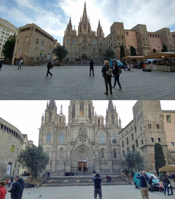 ‘G5’의 135도 광각 카메라로 찍은 이미지(위쪽)와 78도 일반각 이미지. (사진제공=LG전자)