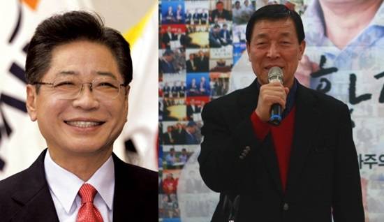 파주을 지역에서 단수공천 확정된 황진하 후보(우측)와 이에 반발해 무소속 출마를 밝힌 류화선 후보