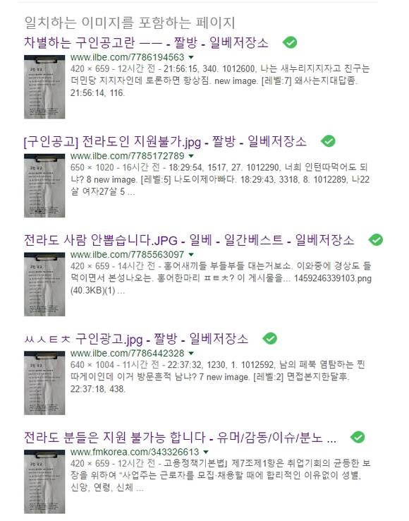구글 이미지 검색을 해보면 최초 이미지 출처가 일베이며, 그외 대부분의 이미지 역시 일베에 있음을 확인할 수 있다. (사진=구글)