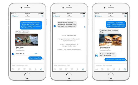 ‘챗봇’을 통해 물건을 구입하거나 식당을 예약하는 모습. (사진=페이스북)