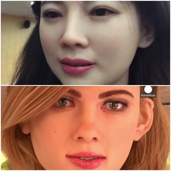 중국의 미녀 로봇 ‘자자(佳佳)’(위쪽)와 홍콩 디자이너가 만든 ‘마크 1’. (사진=인터넷)