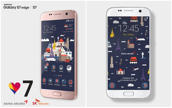 기업맞춤형 솔루션 ‘삼성 녹스 커스터마이제이션’을 통해 아시아나항공 고객에게 최적화된 사용자 환경을 제공하는 ‘갤럭시 S7 아시아나폰’. (사진제공=삼성전자)