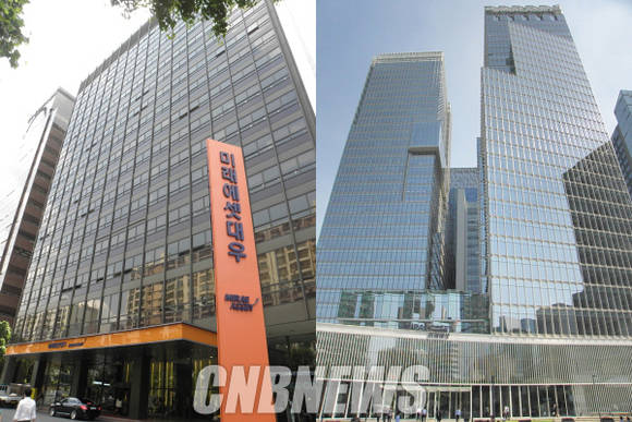 서울 여의도에 본점을 두고 있는 미래에셋대우(옛 대우증권)는 미래에셋증권 본사가 있는 서울 중구 수하동 센터원빌딩으로 이전할 예정이다. (왼쪽부터) 미래에셋대우 여의도 사옥, 미래에셋센터원빌딩. (사진=이성호 기자)