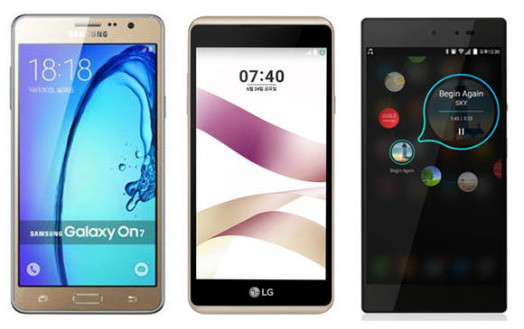 (왼쪽부터) 삼성전자 ‘갤럭시온7’, LG전자 ‘X스킨’, 팬택 ‘스카이 IM-100’. (사진제공=삼성전자,LG전자,팬택)