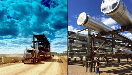 캐나다 프린스루퍼트 항구에 도착한 모듈은 육로로 포트힐스 오일샌드플랜트현장까지 옮겨져 설치된다. (사진=SK건설)