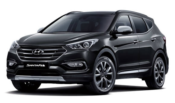 ‘2017년형 싼타페’ 플래티넘 실버 색상 모델의 전측면부. (사진제공=현대자동차)