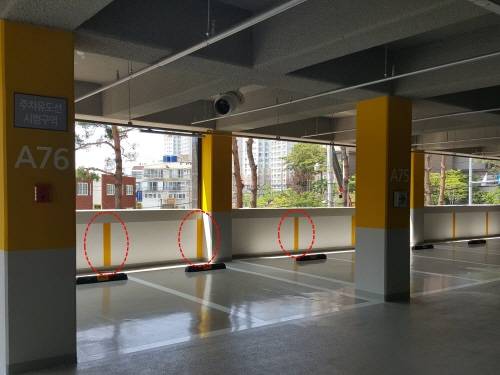 구서 SK뷰 지하주차장 내 주차유도선 시범구역 전경. (사진=SK건설)